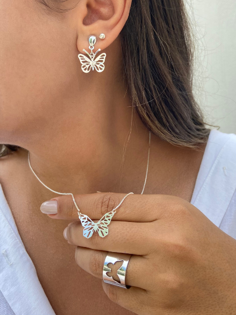 Kit Borboleta, Brinco, Escapulário e Anel