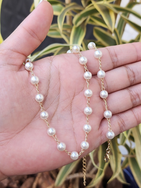 Mix Pérola Delicada Colar e Pulseira Ouro 18k