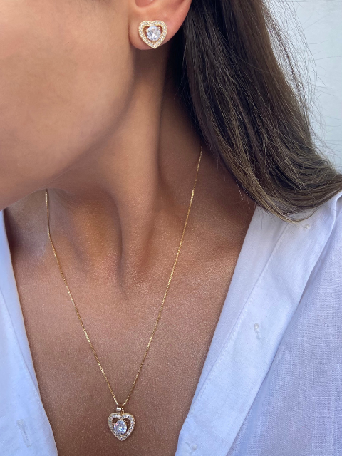 Conjunto Coração Brilhante Zircônia