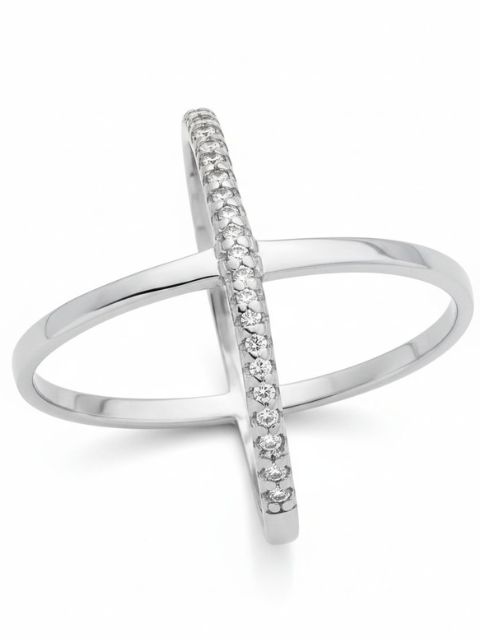 Anel X Cravejado Zircônia Banhado a Ouro 18k ou Ródio