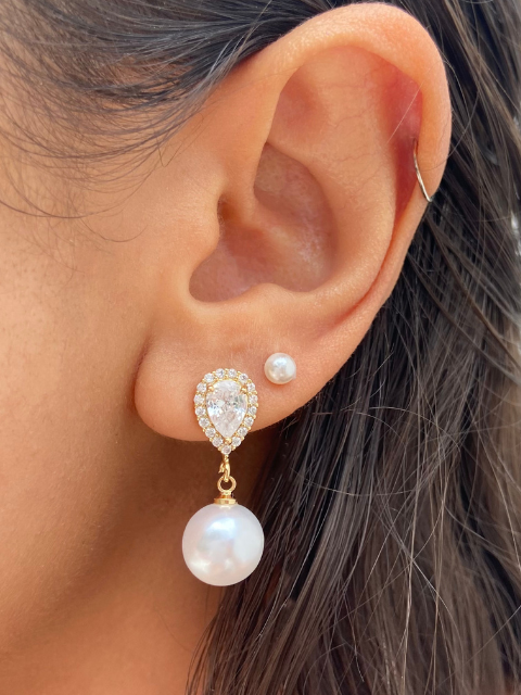 Brinco Gota Cravejada Pérola