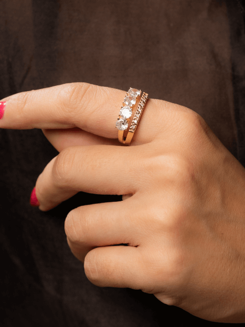 Anel Duplo Cravejado de Zircônia