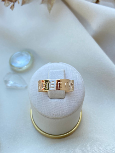 Anel Seja Forte e Corajosa Regulável Liso Banhado a Ouro 18k ou Ródio
