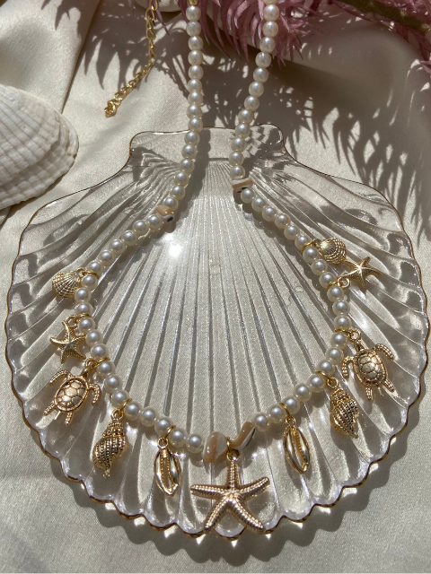 Colar Pérola com Pingentes Fundo do Mar