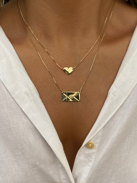 Colar Duplo Coração e Cartinha Liso