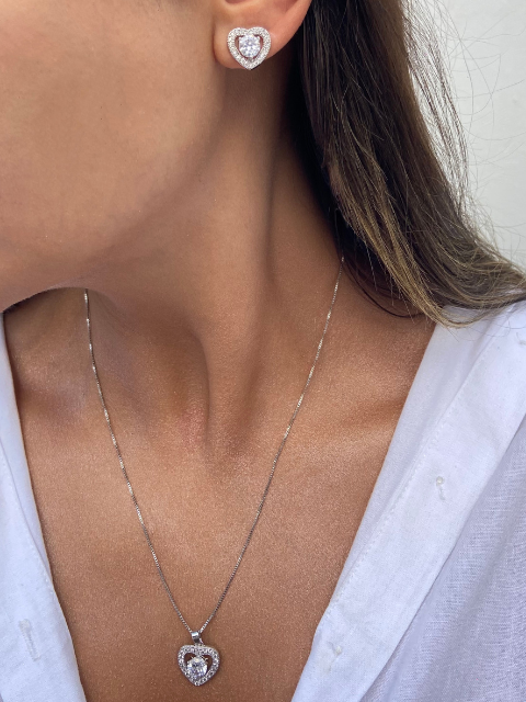 Conjunto Coração Brilhante Zircônia