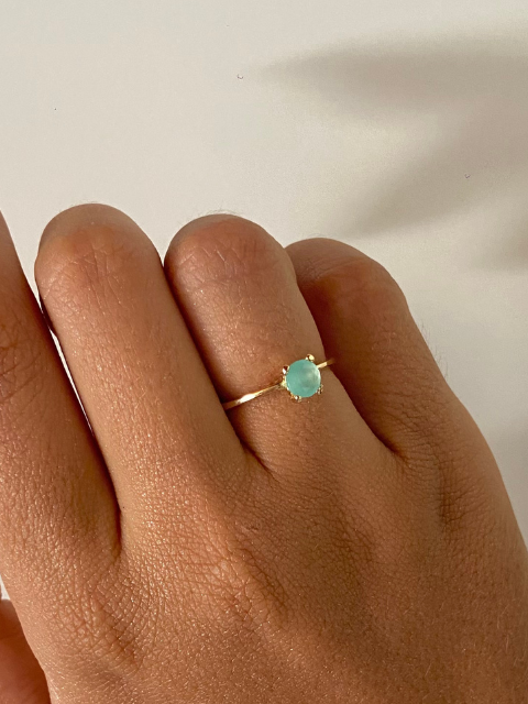 Anel Solitário Delicado Zircônia Turquesa
