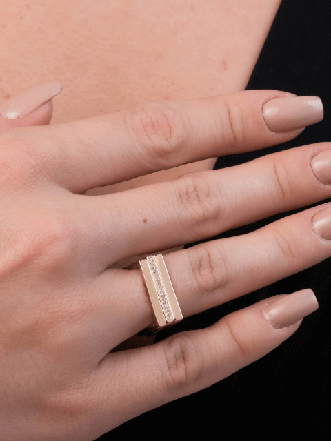 Anel Trio com Design Quadrado