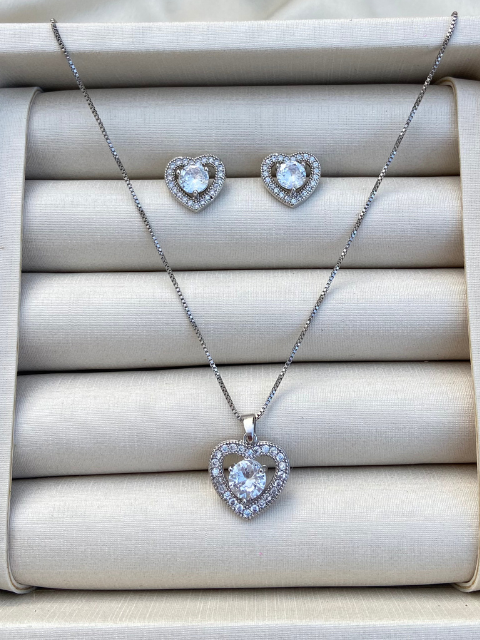 Conjunto Coração Brilhante Zircônia