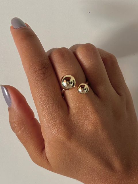 Anel Duas Bolas Lisas Regulável