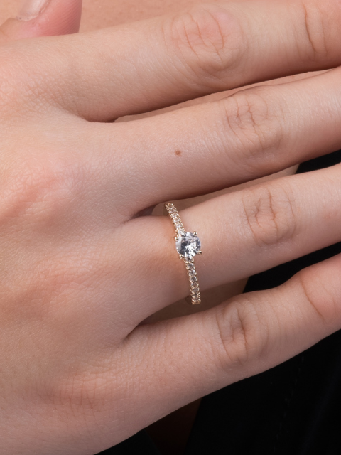 Anel Solitário Cravejado de Zircônia Ouro 18k