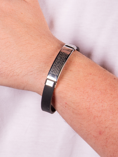 Pulseira Masculina Placa Oração Pai Nosso Aço Inox