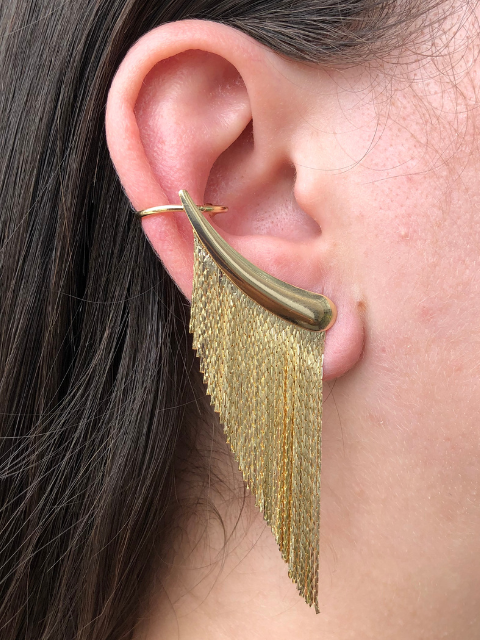 Brinco Franja Ear Cuff Ouro 18k