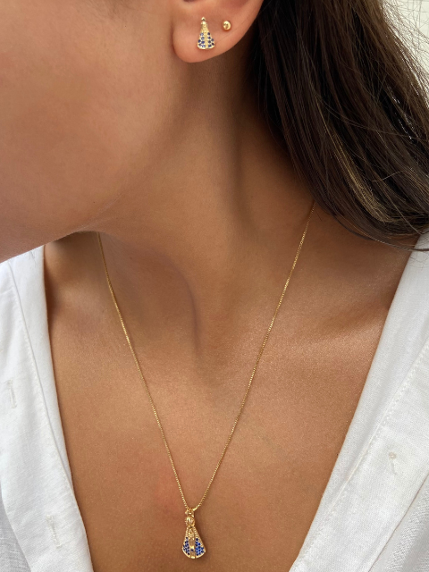Conjunto Nossa Senhora Azul Pequeno Ouro 18k
