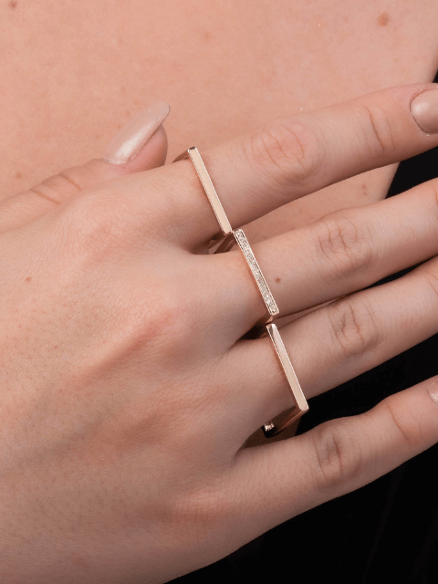 Anel Trio com Design Quadrado