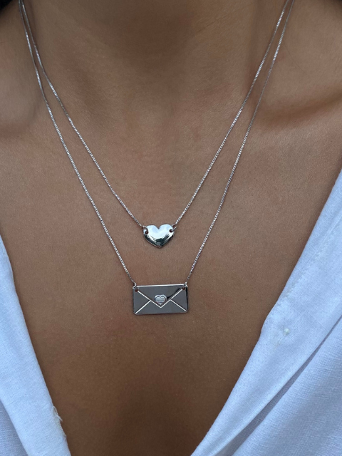 Colar Duplo Coração e Cartinha Liso