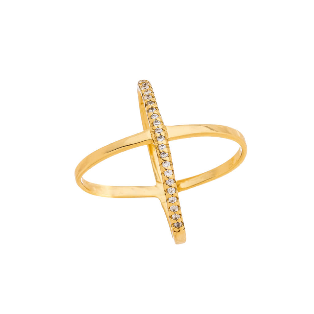 Anel X Cravejado Zircônia Banhado a Ouro 18k ou Ródio