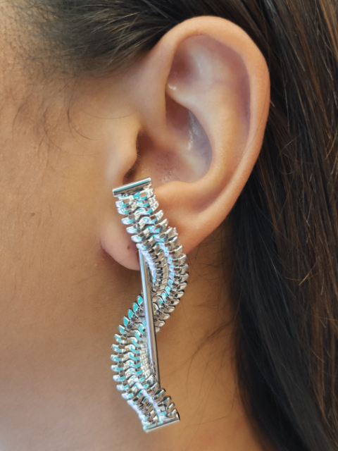 Conjunto Choker e Brinco Aro Malha Ródio Branco