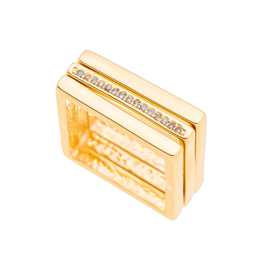 Anel Trio com Design Quadrado