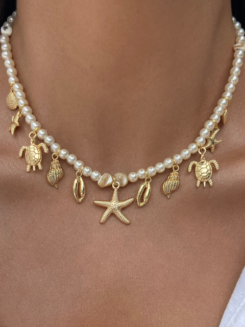 Colar Pérola com Pingentes Fundo do Mar