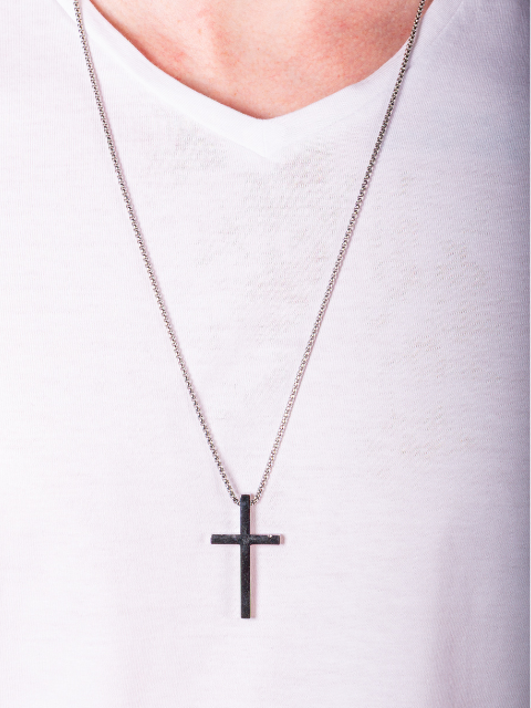 Corrente Masculina com Pingente Cruz Lisa Aço Inox