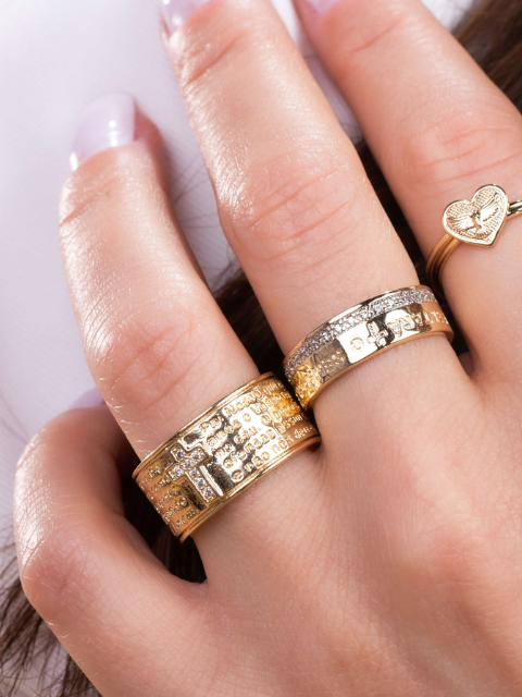 Anel Largo Oração do Pai Nosso com Zircônia Ouro 18k