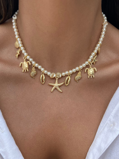 Colar Pérola com Pingentes Fundo do Mar