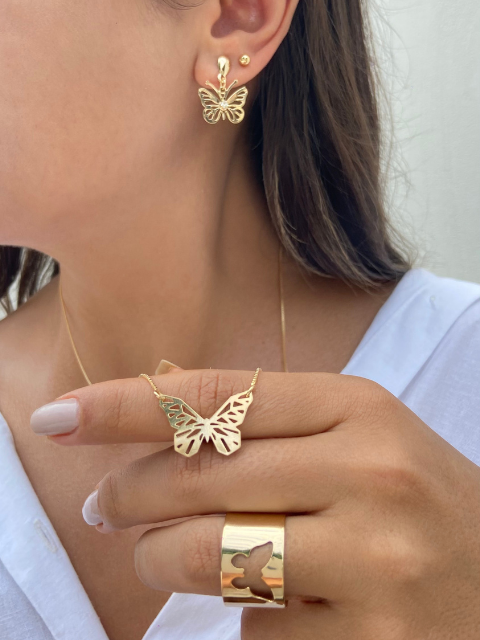 Kit Borboleta, Brinco, Escapulário e Anel