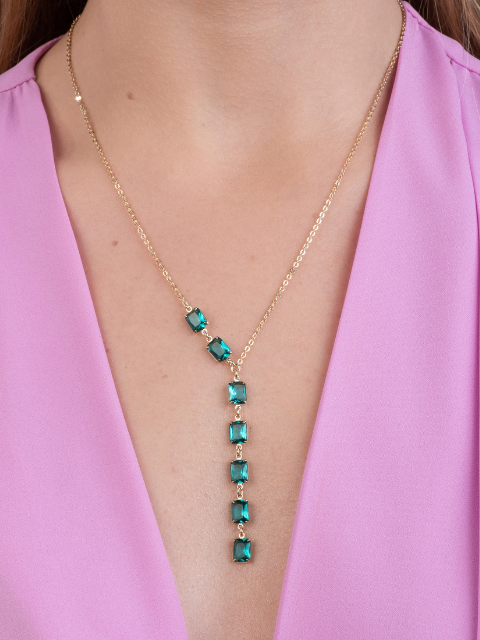 Colar Sete Cristais Verde Atacamita Ouro 18k