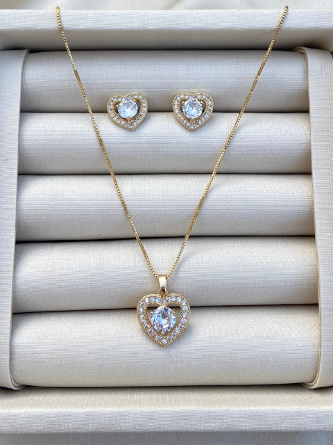 Conjunto Coração Brilhante Zircônia