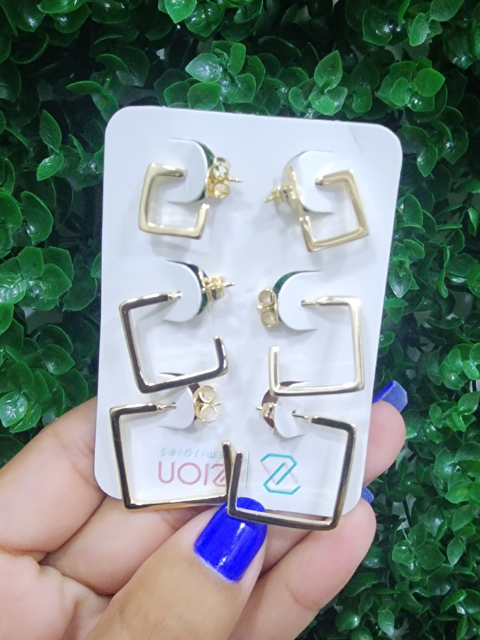 Brinco Trio Quadrado Liso