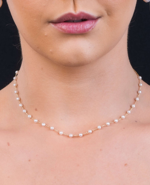Colar Choker Pérolas Pequenas Ouro 18k