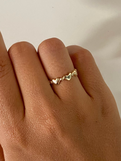 Anel Corações Liso Ouro 18k