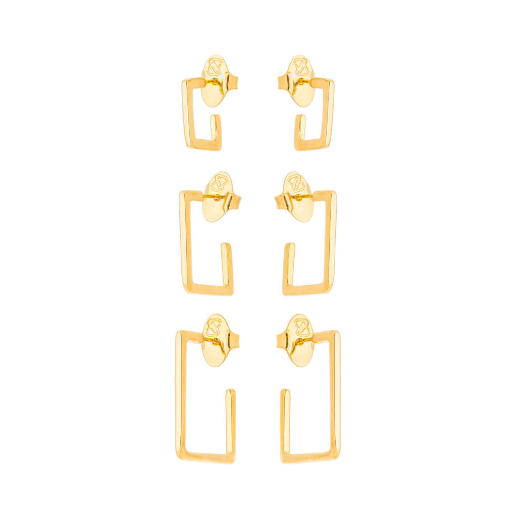 Brinco Trio Quadrado Liso