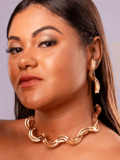 Conjunto Choker e Brinco Aro Malha Ouro 18k