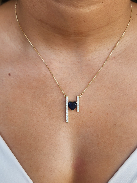 Colar Coração Azul Cravejado