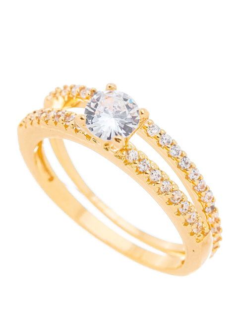 Anel Solitário com Aparador Banhado a Ouro 18k