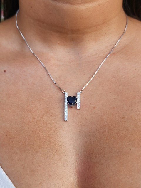 Colar Coração Azul Cravejado