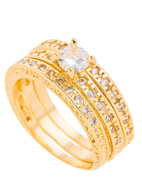 Anel Solitário com Dois Aparadores