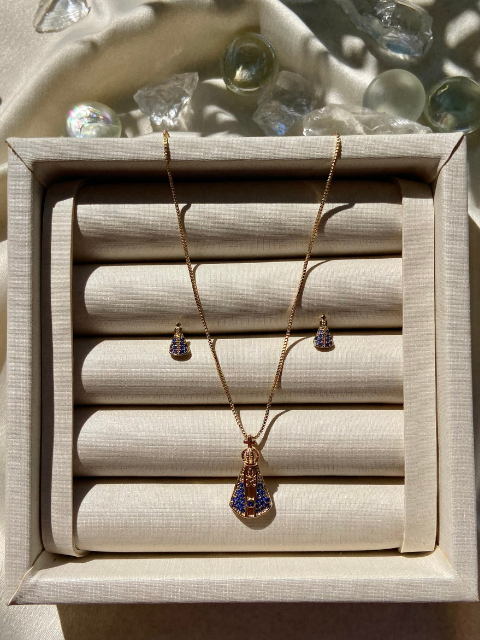 Conjunto Nossa Senhora Azul Pequeno Ouro 18k