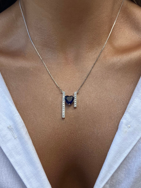 Colar Coração Azul Cravejado