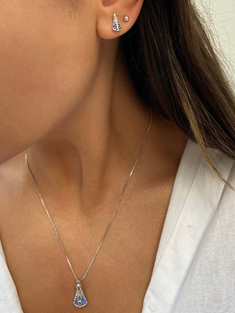 Conjunto Nossa Senhora Azul Pequeno Ródio Branco