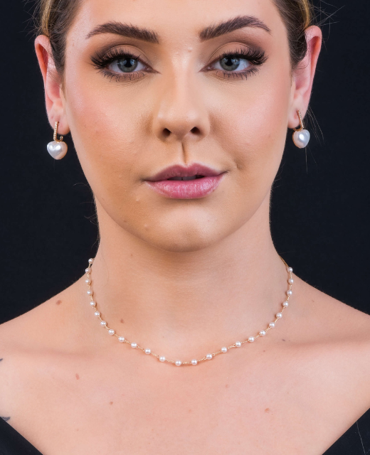 Colar Choker Pérolas Pequenas Ouro 18k