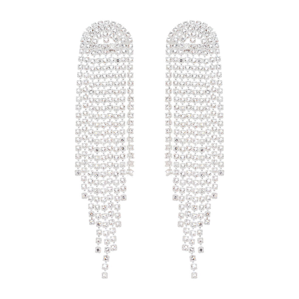 Brinco Franja Strass Design Redondo Prata