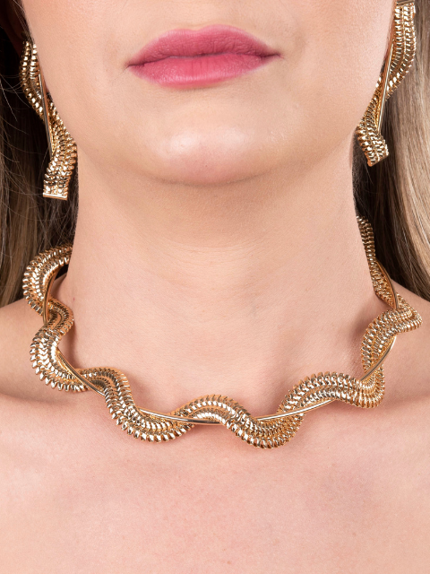 Conjunto Choker e Brinco Aro Malha Ouro 18k