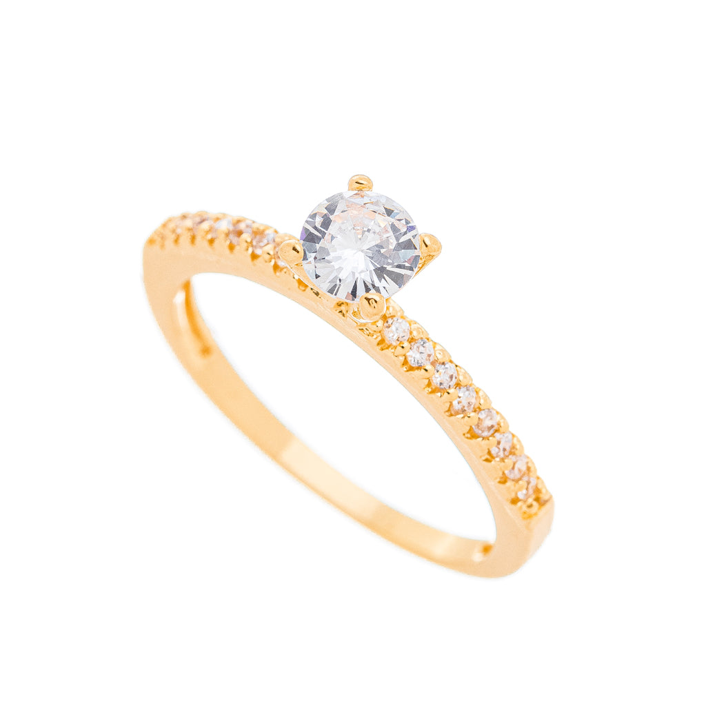 Anel Solitário Cravejado de Zircônia Ouro 18k
