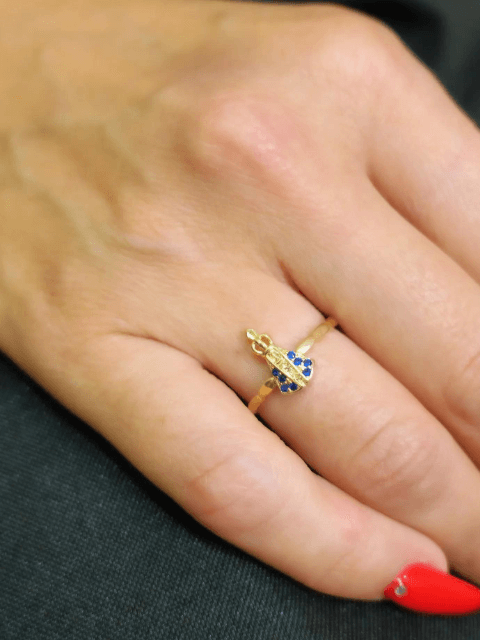 Anel Nossa Senhora Aparecida Azul Ouro 18k